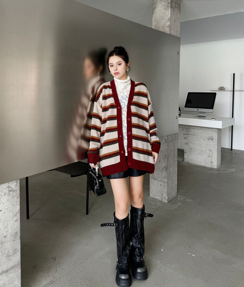 Multi Stripe Loose Knit Cardigan